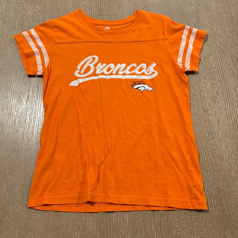 Team Athletics Denver Broncos Girls XL 16 Orange Graphic T-Shirt NFL Football